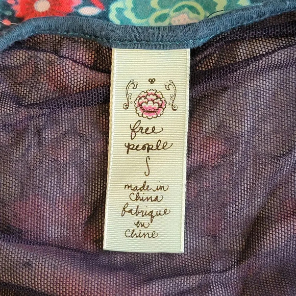 FREE PEOPLE Women's Cutout Keyhole Knit Floral Mini Dress Size Small Teal - Picture 12 of 13